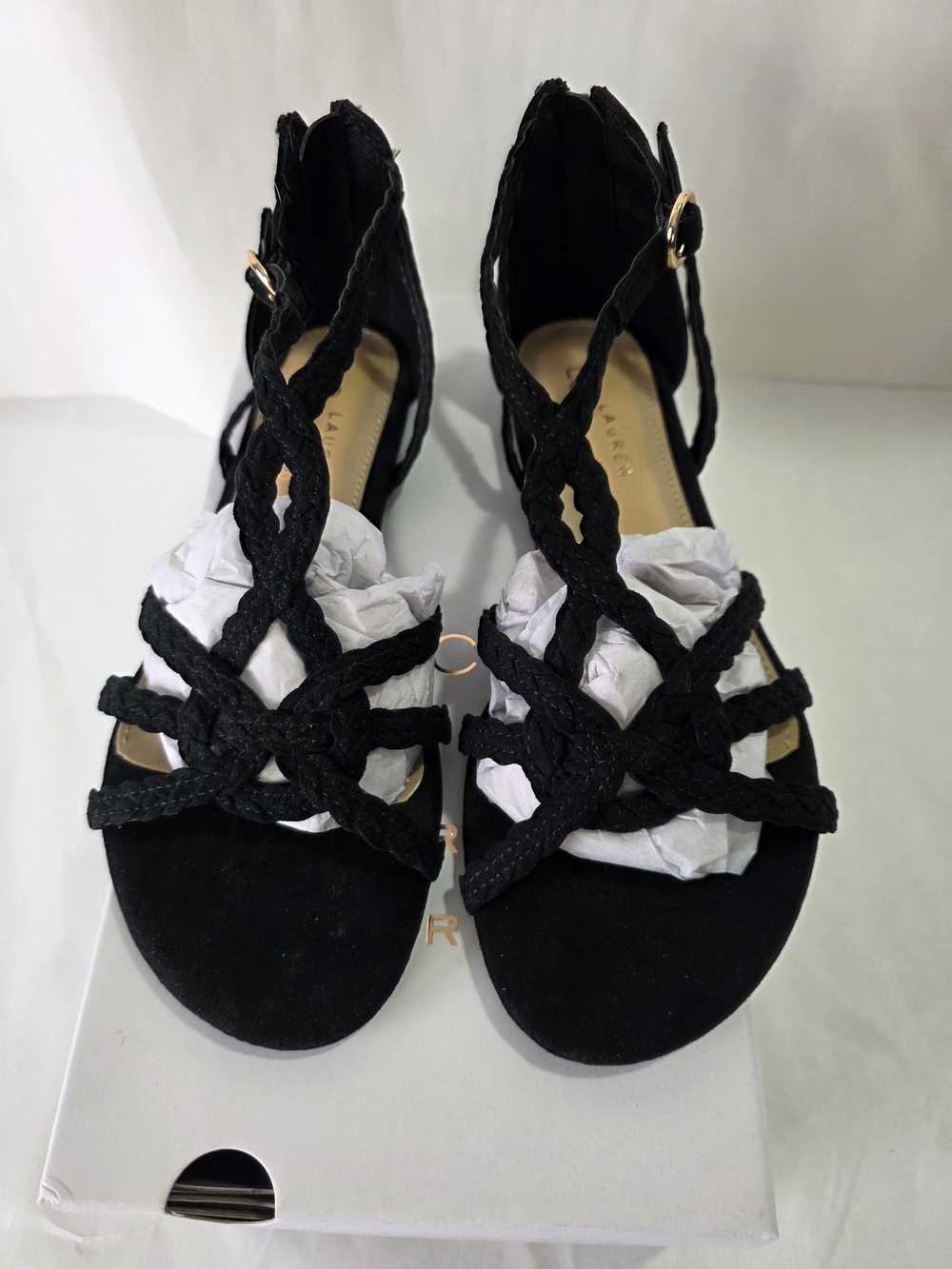 LC Lauren Conrad Black Braided Strappy Sandals